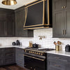 Box Custom Stainless Steel Range Hood Matte Black with Gold Straps