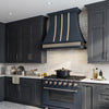 Smooth Curved Custom Stainless Steel Range Hood with Brass Accents