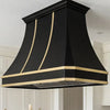 Faceted Curved Custom Stainless Steel Range Hood Matte Black with Gold Straps