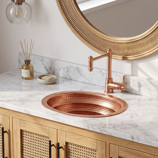 Nauxus Round Custom Handmade Copper Bathroom Sink RCB04-NX