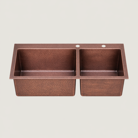 Nauxus Custom Handmade Double Bowl Drop-In Copper Sink DPIK02-NX