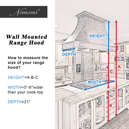 NAUXUS Handcrafted Stainless Steel Range Hood Wall/Island Mount, HSW300T