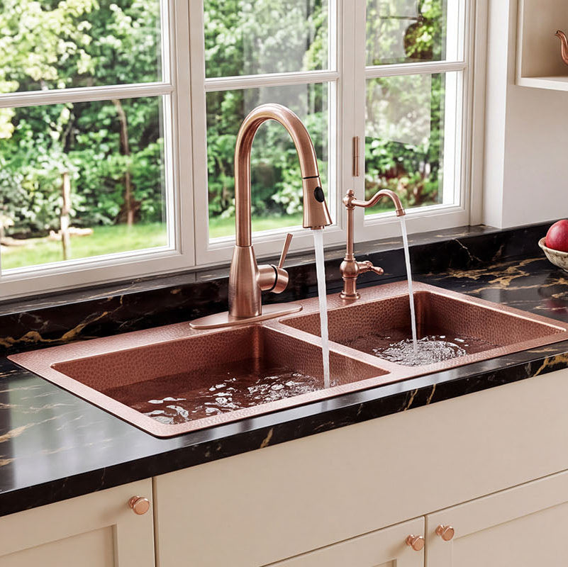 Nauxus Custom Handmade Double Bowl Drop-In Copper Sink DPIK02-NX