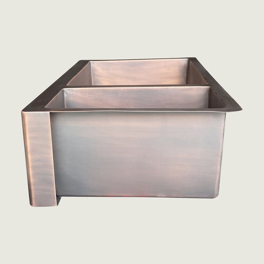 Nauxus Doble Bowl Handcrafted Custom Copper Farmhouse Kitchen Sink - FMHK06-NX