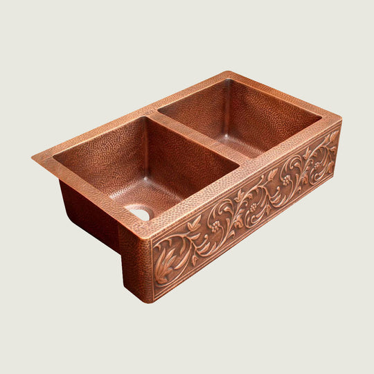 NAUXUS Copper Farmhouse Kitchen Sink, Handmade Single-Bowl Custom Copper Apron Sink Include Kitchen Basket Stainer , FMHK04-NX