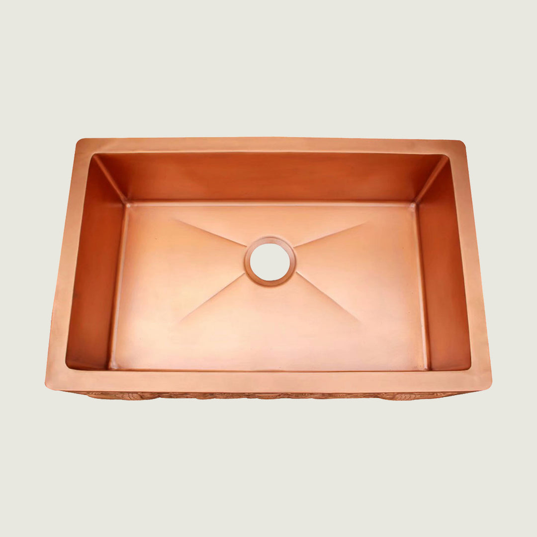 NAUXUS Copper Farmhouse Kitchen Sink, Handmade Hammered Single-Bowl Copper Apron Sink Include Kitchen Basket Stainer , FMHK05-NX