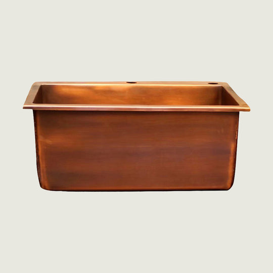 Nauxus Custom Handcrafted Drop-in Copper Kitchen Sink , With Kitchen Basket Stainer , DPIK01-NX