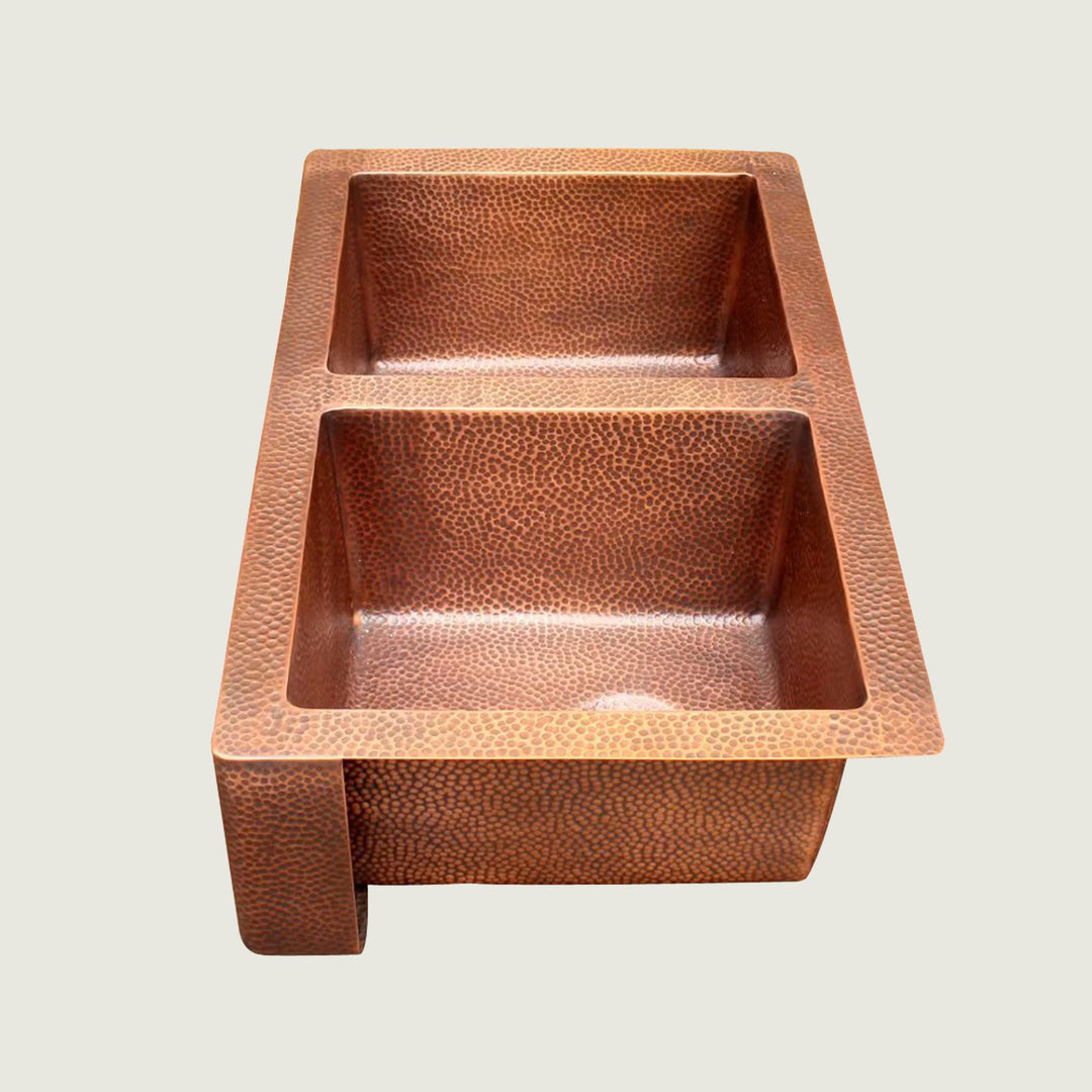 NAUXUS Copper Farmhouse Kitchen Sink, Handmade Single-Bowl Custom Copper Apron Sink Include Kitchen Basket Stainer , FMHK04-NX