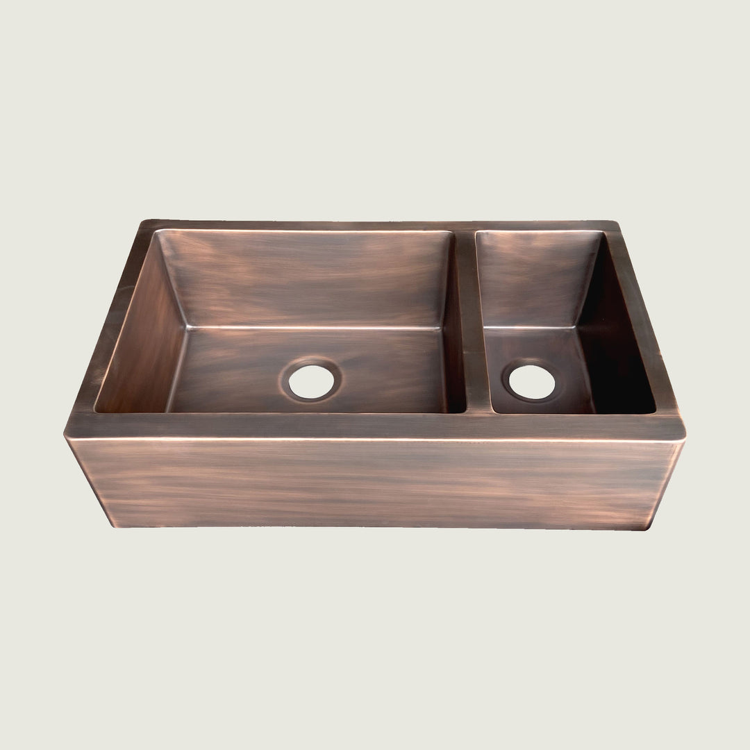 Nauxus Doble Bowl Handcrafted Custom Copper Farmhouse Kitchen Sink - FMHK06-NX