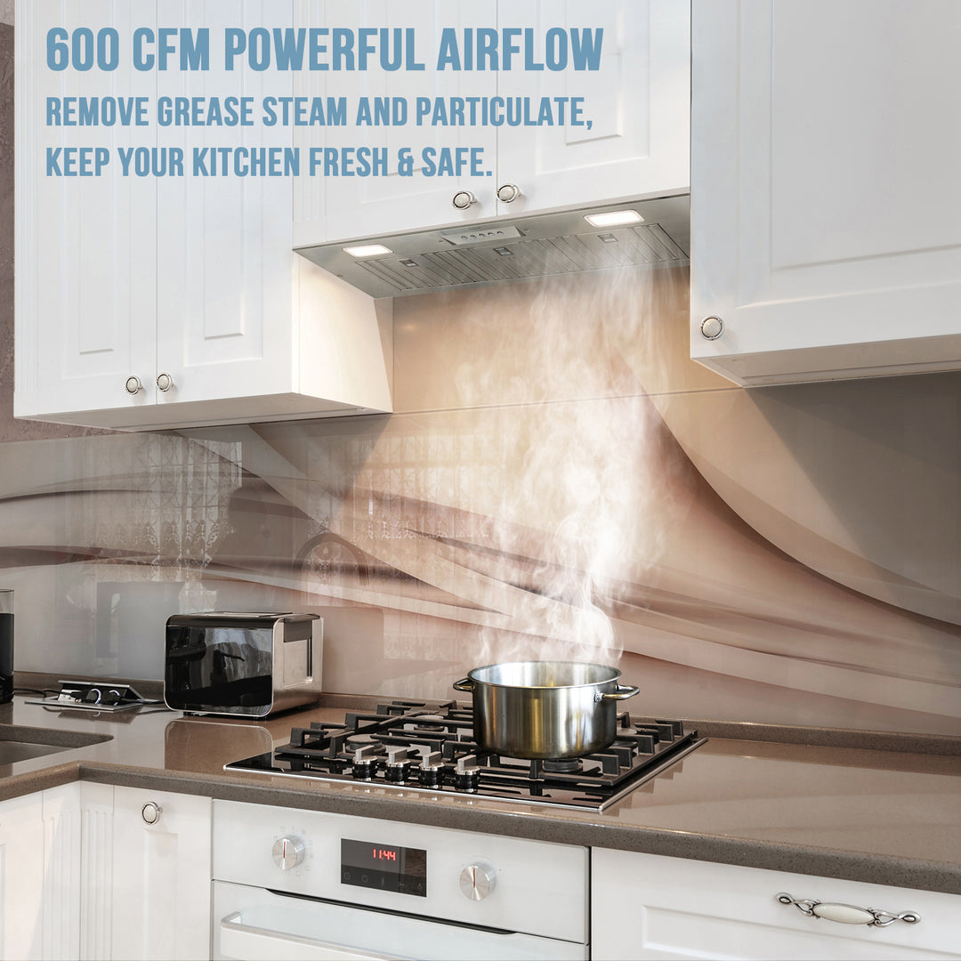 600 CFM powerful airflow range hood