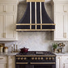 Faceted Curved Custom Stainless Steel Range Hood with Gold Accents