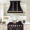 Faceted Curved Custom Stainless Steel Range Hood Matte Black with Gold Straps