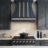 Smooth Curved Custom Stainless Steel Range Hood with Brass Accents