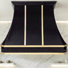 Faceted Curved Custom Stainless Steel Range Hood Matte Black with Gold Straps