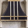 Faceted Curved Custom Stainless Steel Range Hood with Gold Accents