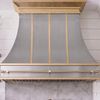 Smooth Curved Custom Stainless Steel Range Hood with Brass Pot Rail