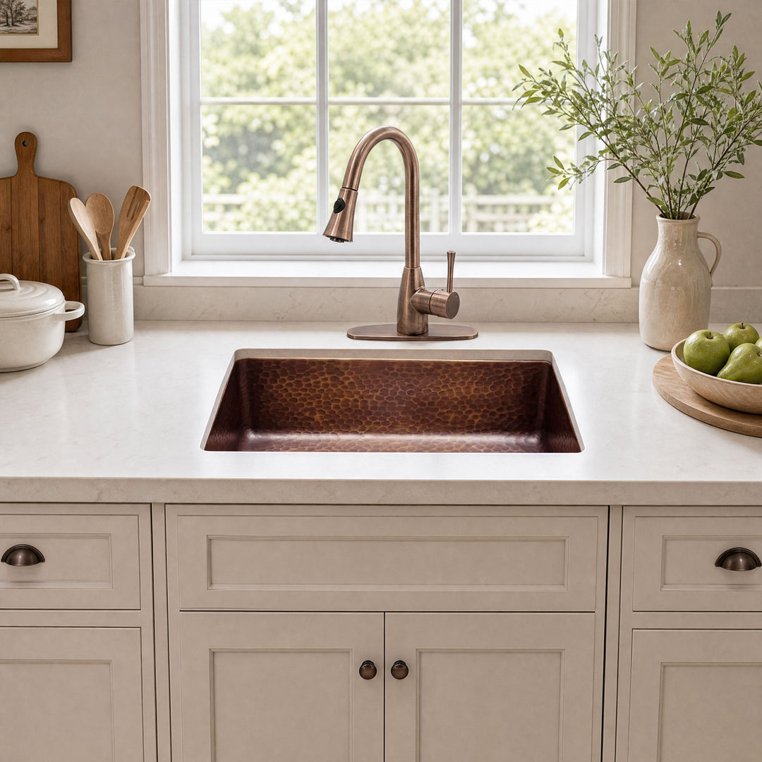 Nauxus Custom Handmade Undermount Copper Kitchen Sink, UDMK05-NX