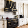 Faceted Curved Custom Stainless Steel Range Hood with Gold Accents