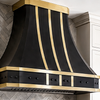 Faceted Curved Custom Stainless Steel Range Hood with Gold Accents
