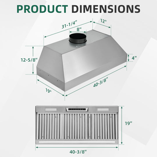 Nauxus 42" Built-In Range Hood Insert – 1200 CFM Stainless Steel Hood with Touch &amp; Gesture Control