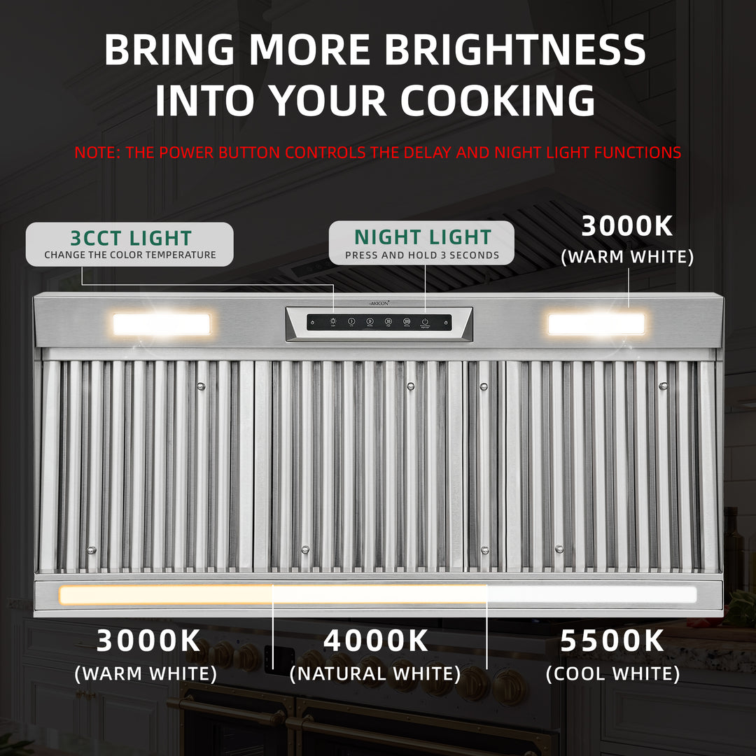 Nauxus 42" Built-In Range Hood Insert – 1200 CFM Stainless Steel Hood with Touch &amp; Gesture Control