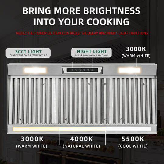 Nauxus 42" Built-In Range Hood Insert – 1200 CFM Stainless Steel Hood with Touch &amp; Gesture Control