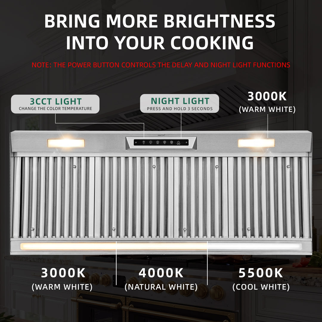 Nauxus 48" Built-In Range Hood Insert – 1200 CFM Stainless Steel Hood with Touch &amp; Gesture Control