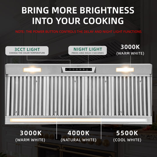 Nauxus 48" Built-In Range Hood Insert – 1200 CFM Stainless Steel Hood with Touch &amp; Gesture Control
