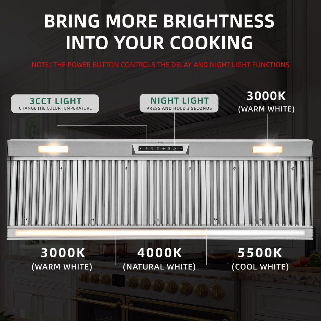 Nauxus 60" Built-In Range Hood Insert – 1200 CFM Stainless Steel Hood with Touch &amp; Gesture Control