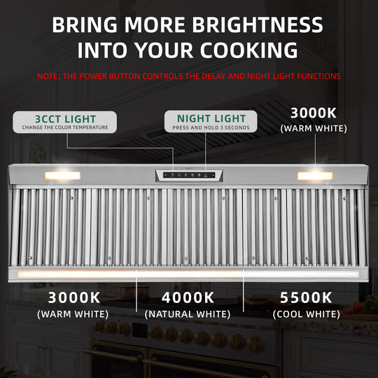 Nauxus 60" Built-In Range Hood Insert – 1200 CFM Stainless Steel Hood with Touch &amp; Gesture Control