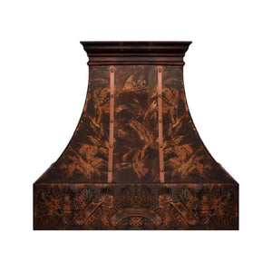 Custom classic copper range hood with rivets and apron

