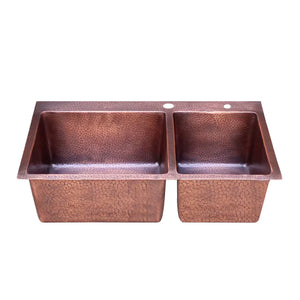 Double Bowl Drop-In Copper Sink Can Custom Size