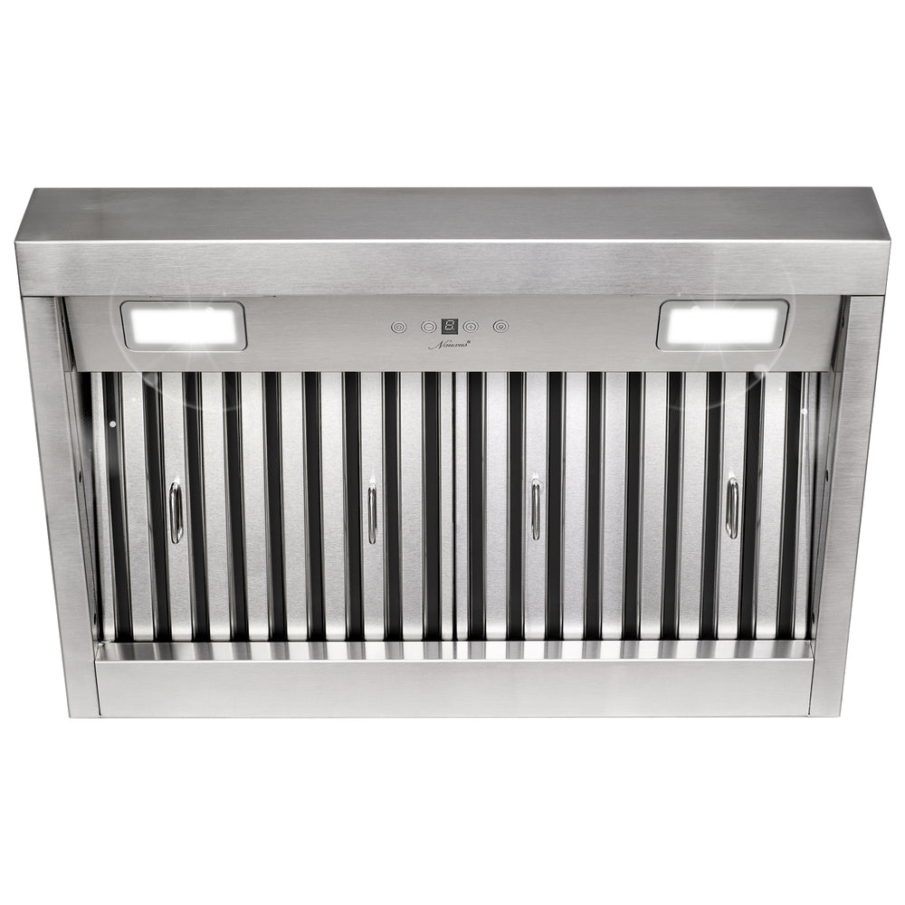 Nauxus 30 Inch Range Hood Insert with 600 CFM Powerful Suction, Ultra Quiet Ducted Stainless Steel Kitchen Stove Vent Hood with Dimmable LED Lights, Timer, 4-Speed Touch Control, NX-19IL-30