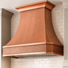 Faceted Curved Custom Copper Range Hood with Hammered Apron