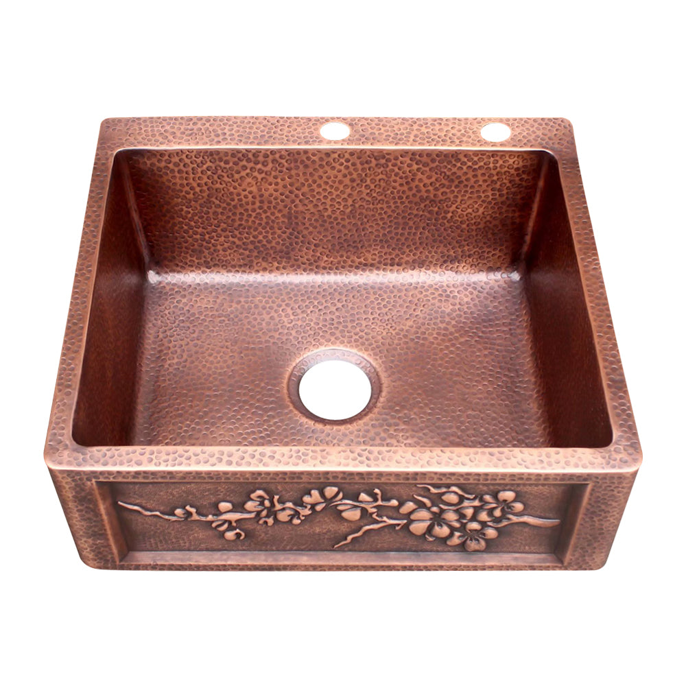 Square Hammered Copper Sink With Custom Apron