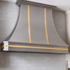 Faceted Curved Custom Stainless Steel Range Hood with Brass Straps