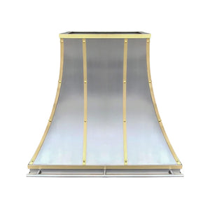 custom wall mount stainless steel range hood with pot rack straps and rivets
