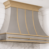 Smooth Curved Custom Stainless Steel Range Hood with Brass Pot Rail