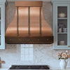 Bell-Shaped Custom Copper Range Hood with Straps and Hammered Apron