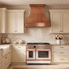 Smooth Curved Custom Copper Range Hood with Banded Apron