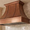 Smooth Curved Custom Copper Range Hood with Banded Apron