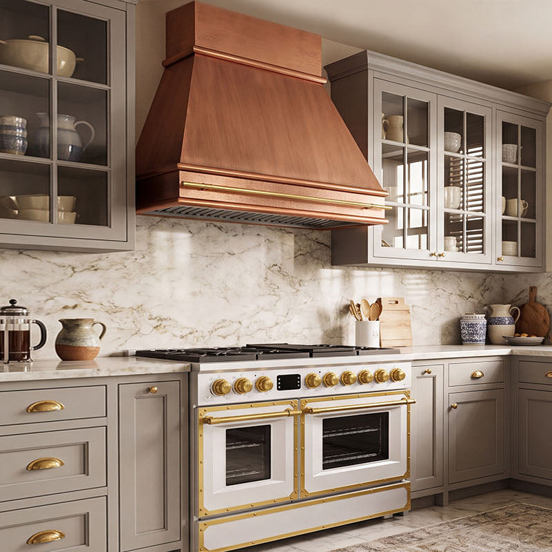 Pyramid Custom Copper Range Hood with Decorative Apron