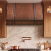 Farmhouse Tapered Custom Copper Range Hood with Straps and Rivets