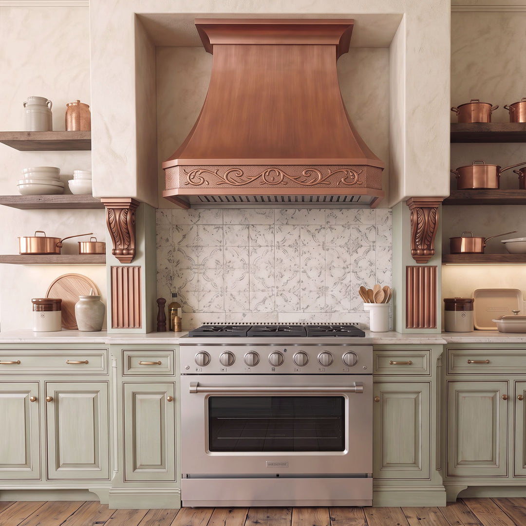 Custom Faceted Curved Copper Range Hood- CHCR02