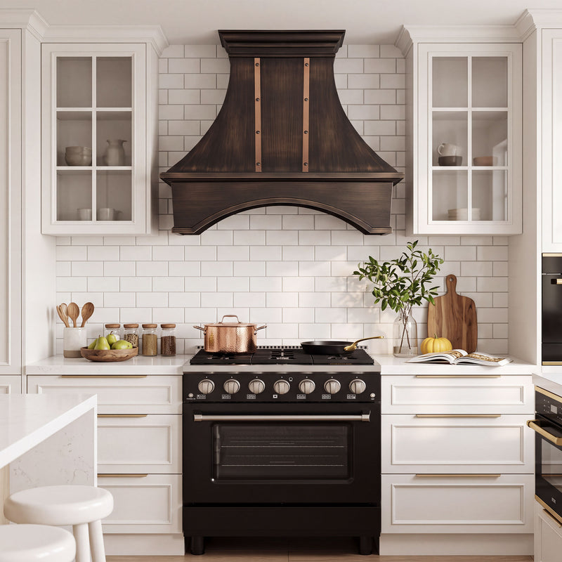Smooth Curved Custom Copper Range Hood with Arched Apron