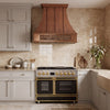 Smooth Curved Custom Copper Range Hood with Straps and Decorative Apron