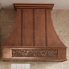 Smooth Curved Custom Copper Range Hood with Straps and Decorative Apron