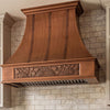 Smooth Curved Custom Copper Range Hood with Straps and Decorative Apron