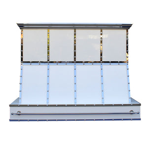white stainless steel kitchen range hood with pot rock